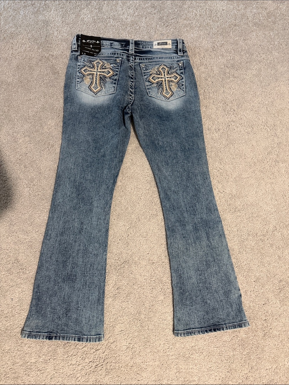 Miss Me Blue Flared Jeans with Embroidered Cross Pockets
